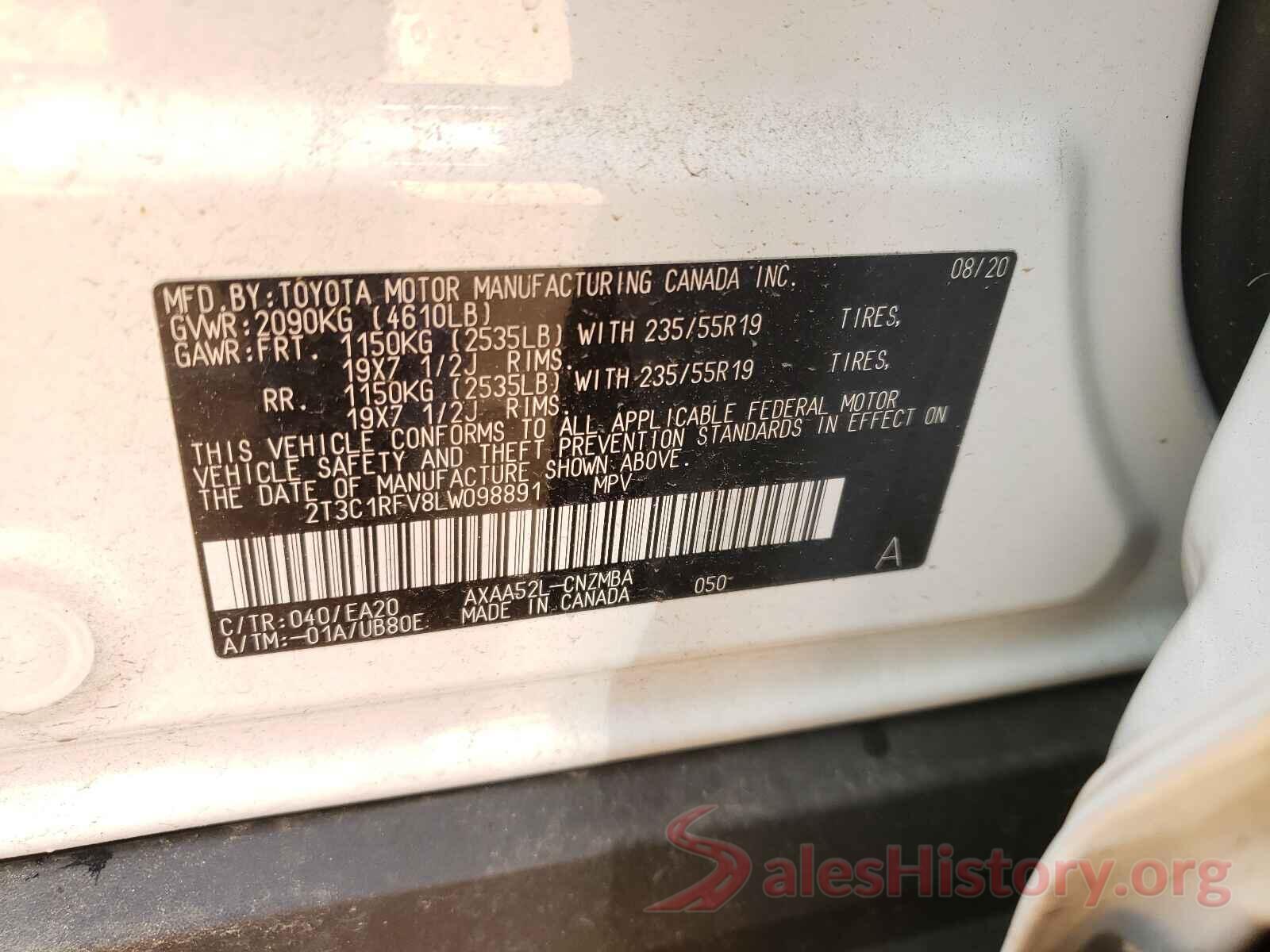 2T3C1RFV8LW098891 2020 TOYOTA RAV4