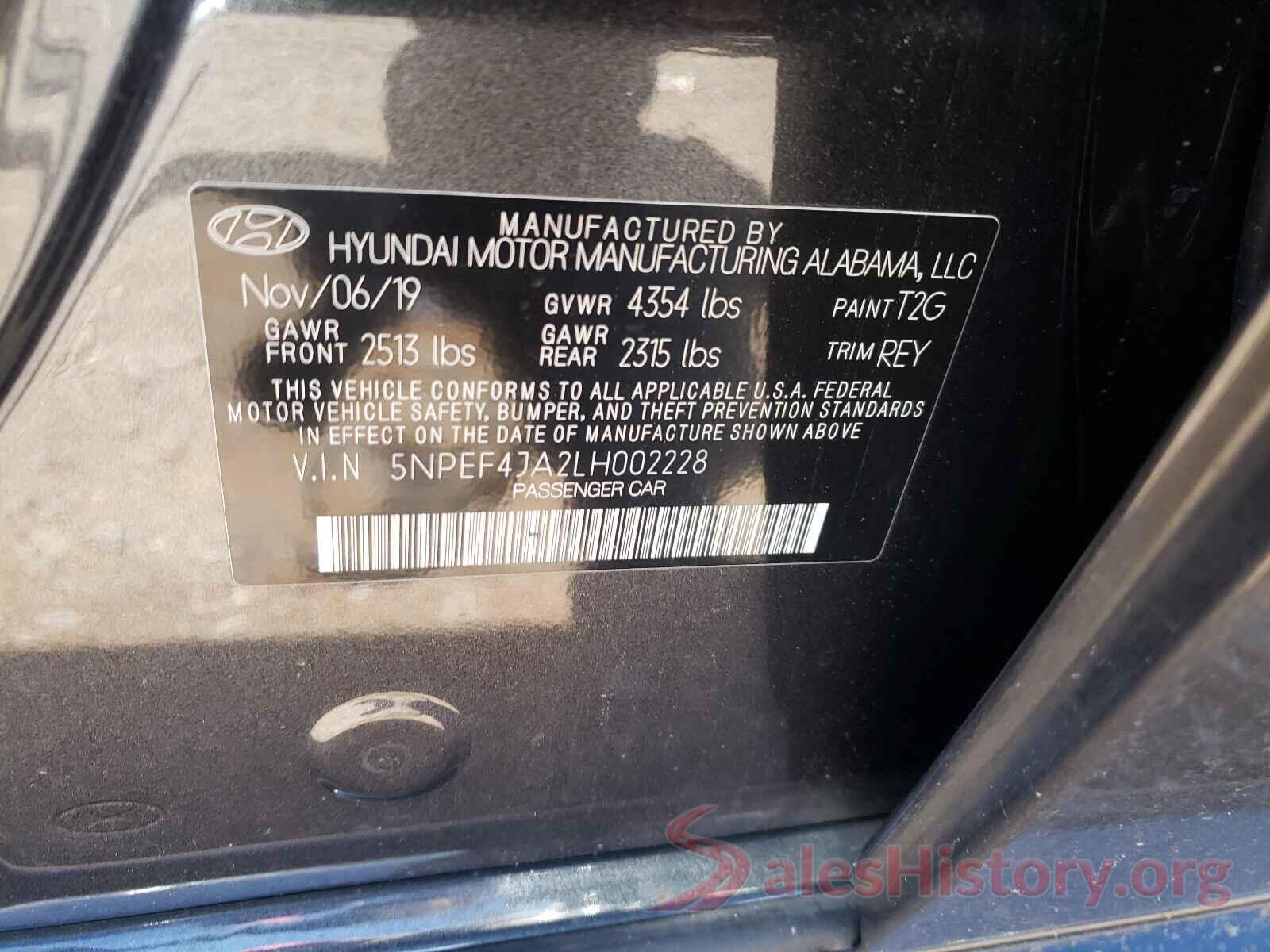 5NPEF4JA2LH002228 2020 HYUNDAI SONATA