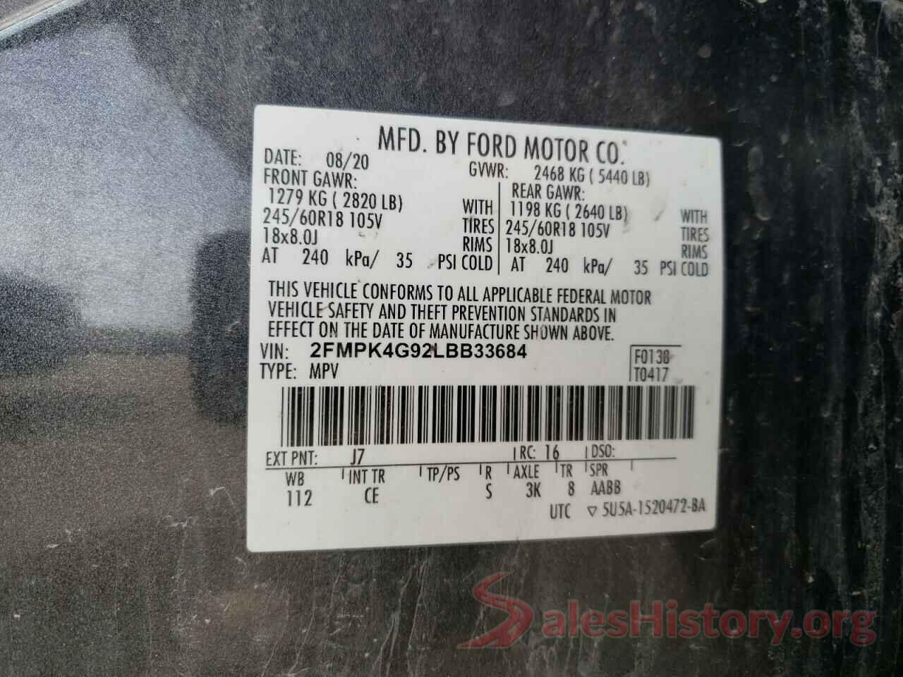 2FMPK4G92LBB33684 2020 FORD EDGE