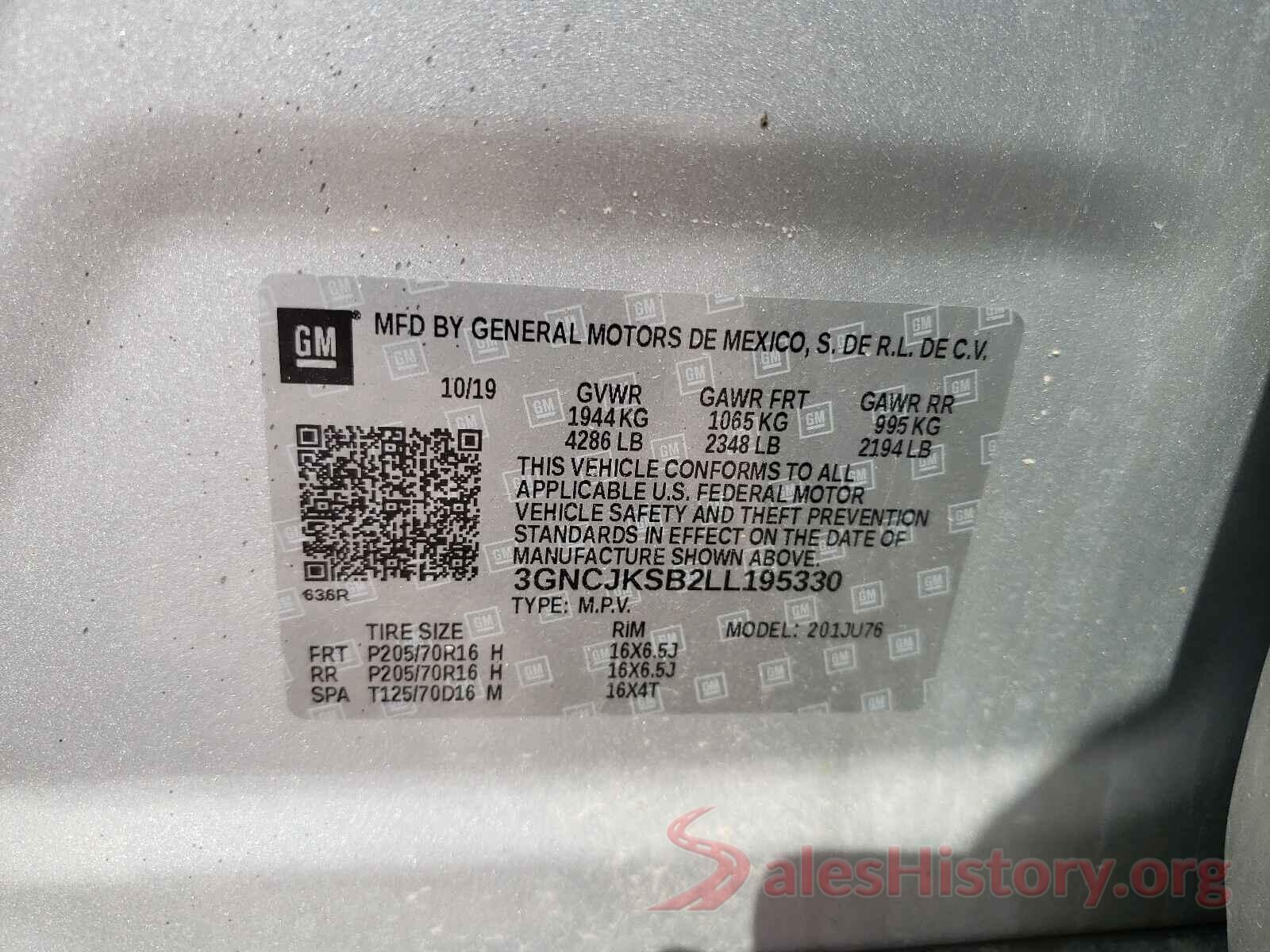 3GNCJKSB2LL195330 2020 CHEVROLET TRAX