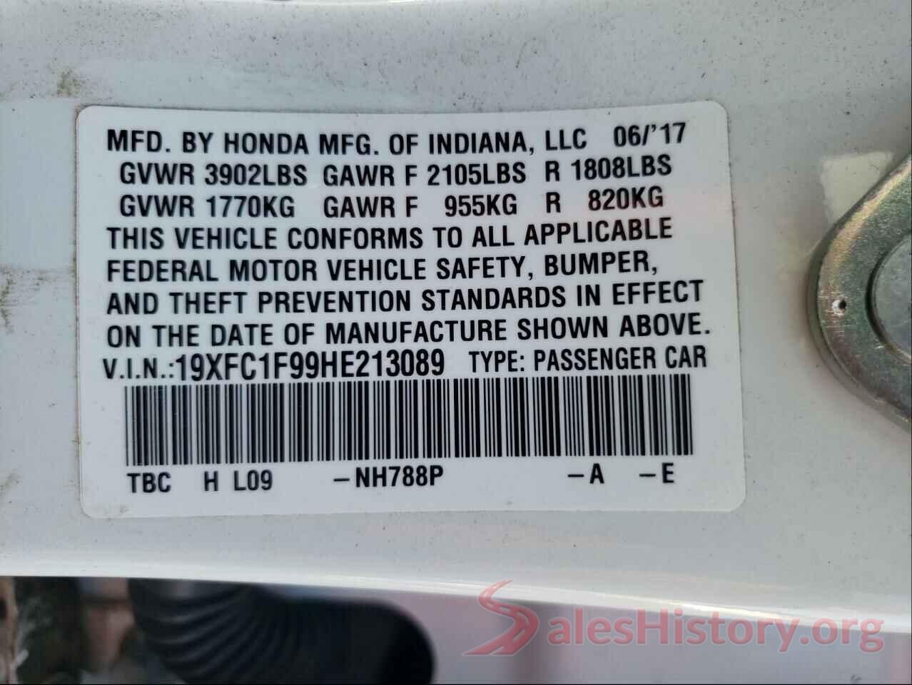 19XFC1F99HE213089 2017 HONDA CIVIC