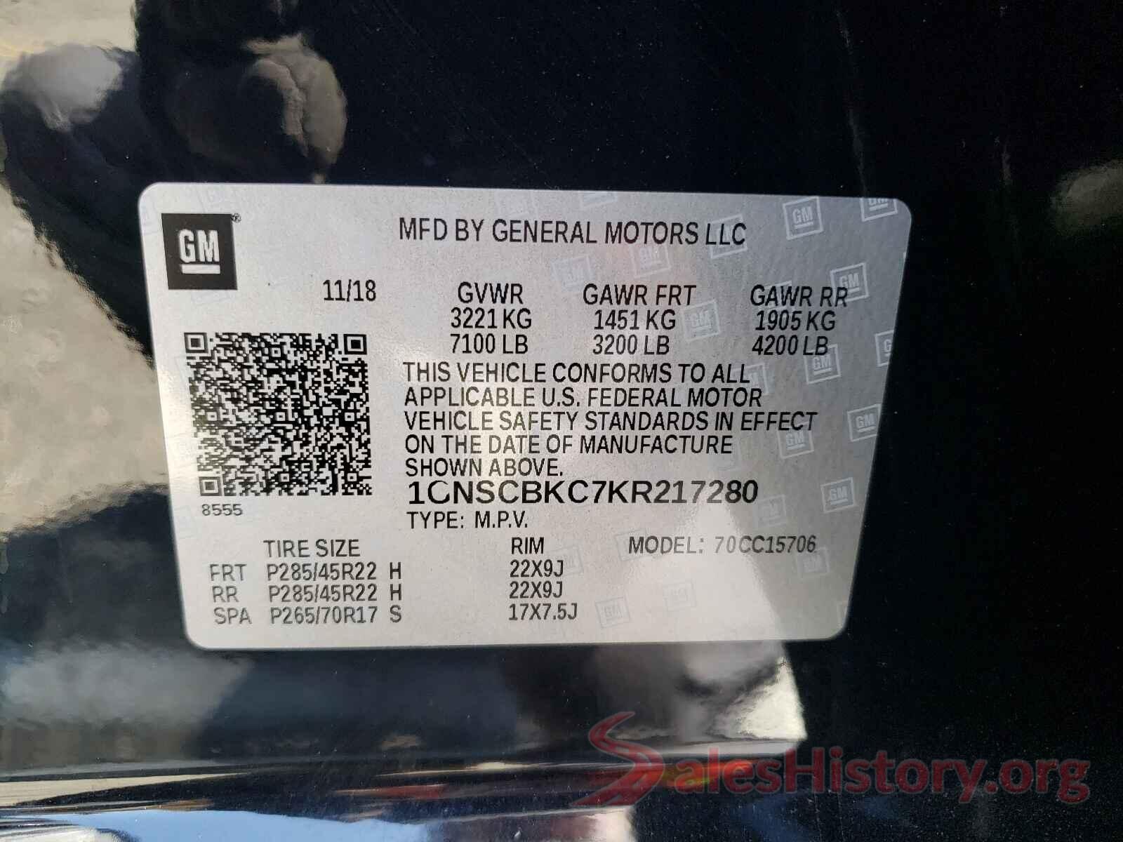 1GNSCBKC7KR217280 2019 CHEVROLET TAHOE