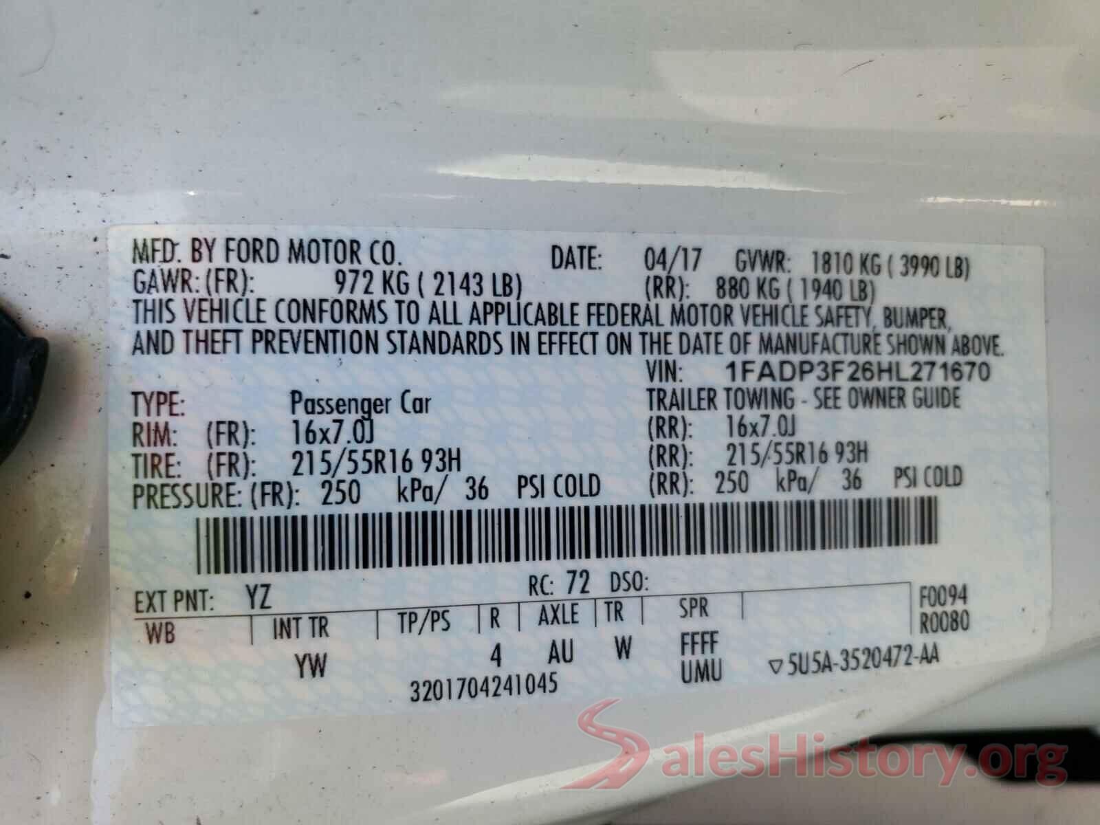 1FADP3F26HL271670 2017 FORD FOCUS