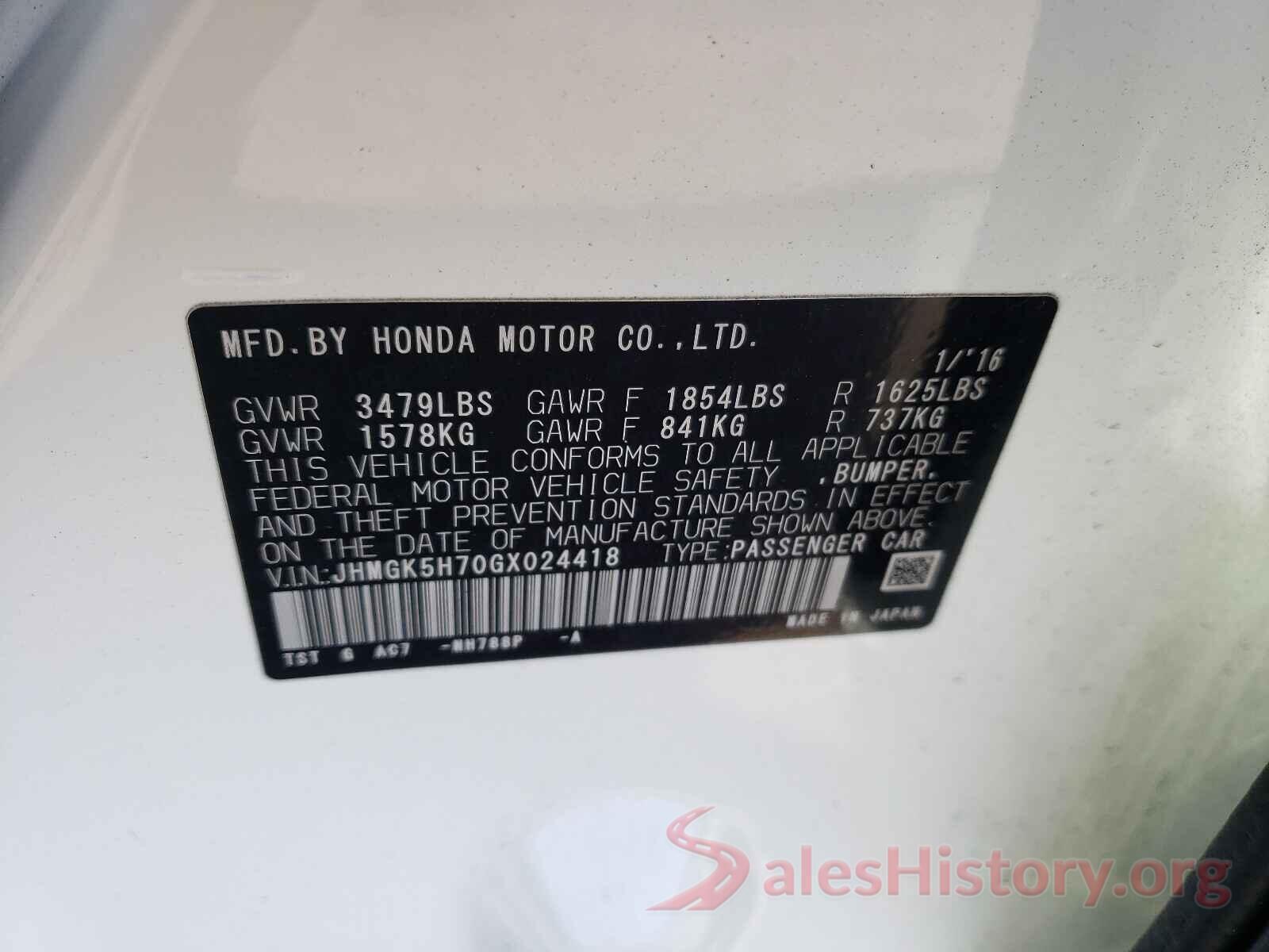 JHMGK5H70GX024418 2016 HONDA FIT