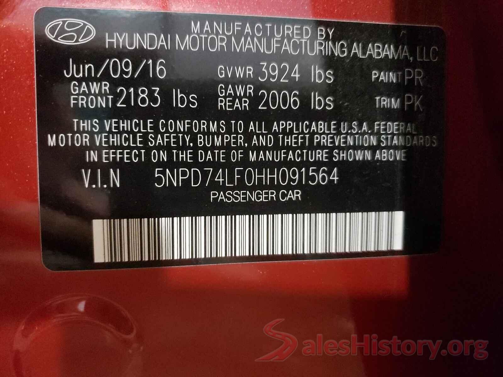 5NPD74LF0HH091564 2017 HYUNDAI ELANTRA