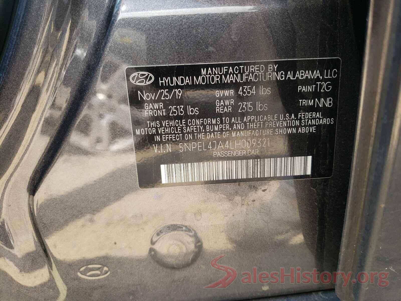 5NPEL4JA4LH009321 2020 HYUNDAI SONATA