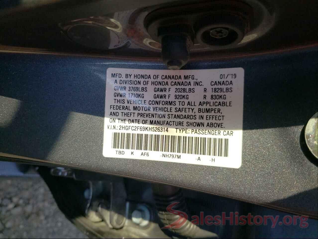 2HGFC2F69KH526314 2019 HONDA CIVIC