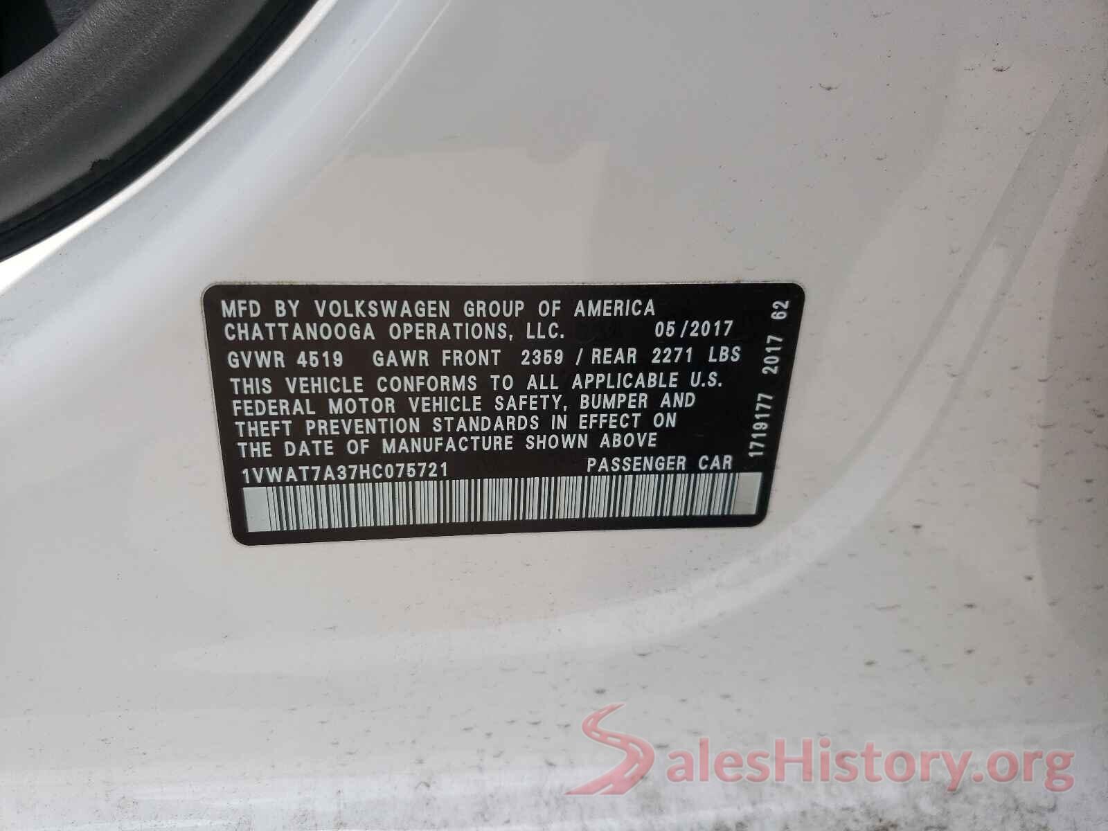 1VWAT7A37HC075721 2017 VOLKSWAGEN PASSAT