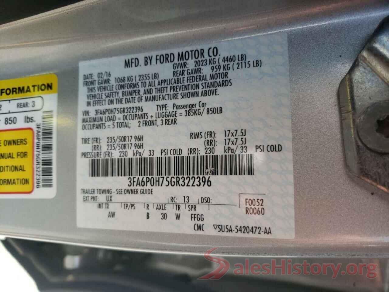 3FA6P0H75GR322396 2016 FORD FUSION