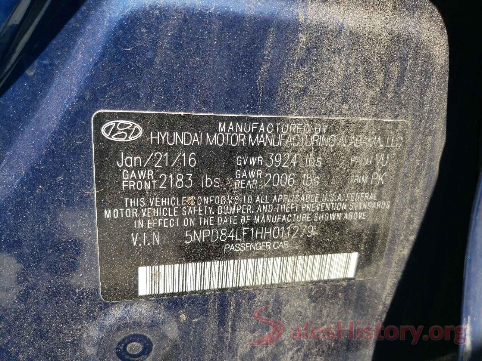 5NPD84LF1HH011279 2017 HYUNDAI ELANTRA