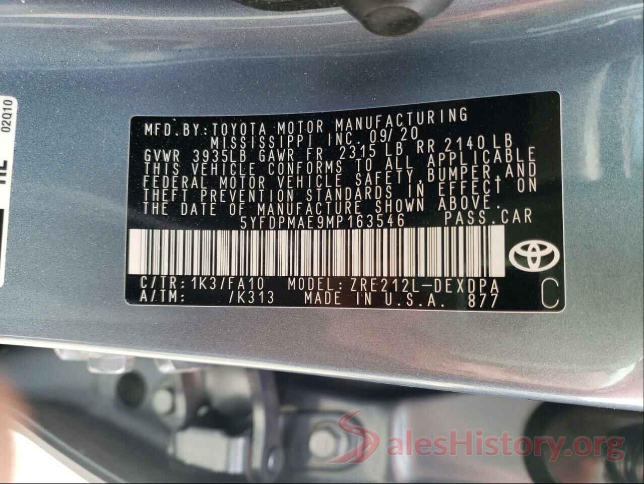 5YFDPMAE9MP163546 2021 TOYOTA COROLLA