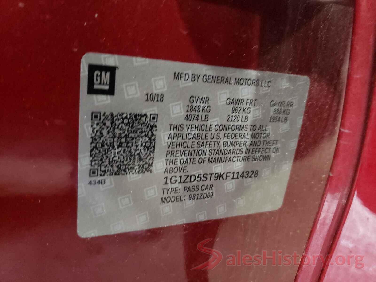 1G1ZD5ST9KF114328 2019 CHEVROLET MALIBU