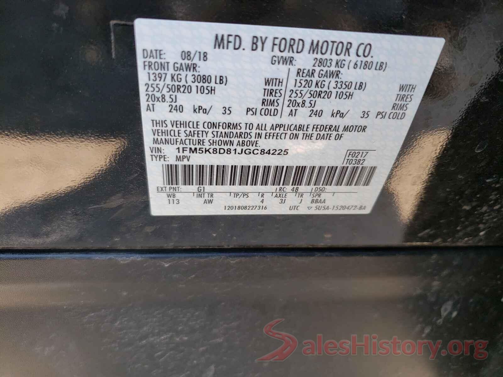 1FM5K8D81JGC84225 2018 FORD EXPLORER