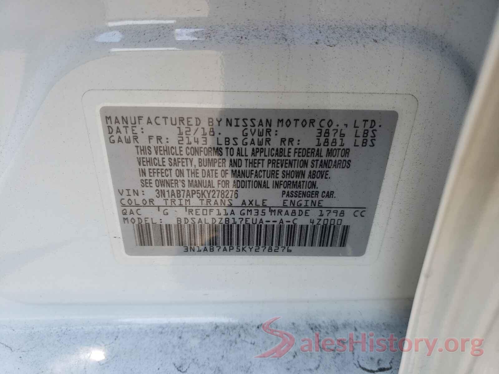 3N1AB7AP5KY278276 2019 NISSAN SENTRA