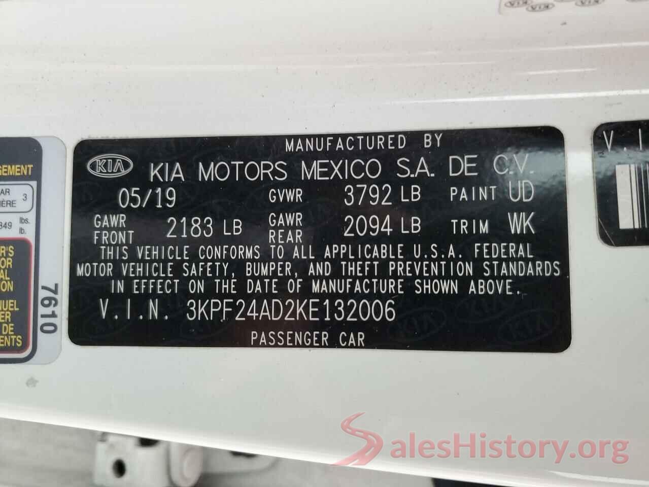 3KPF24AD2KE132006 2019 KIA FORTE