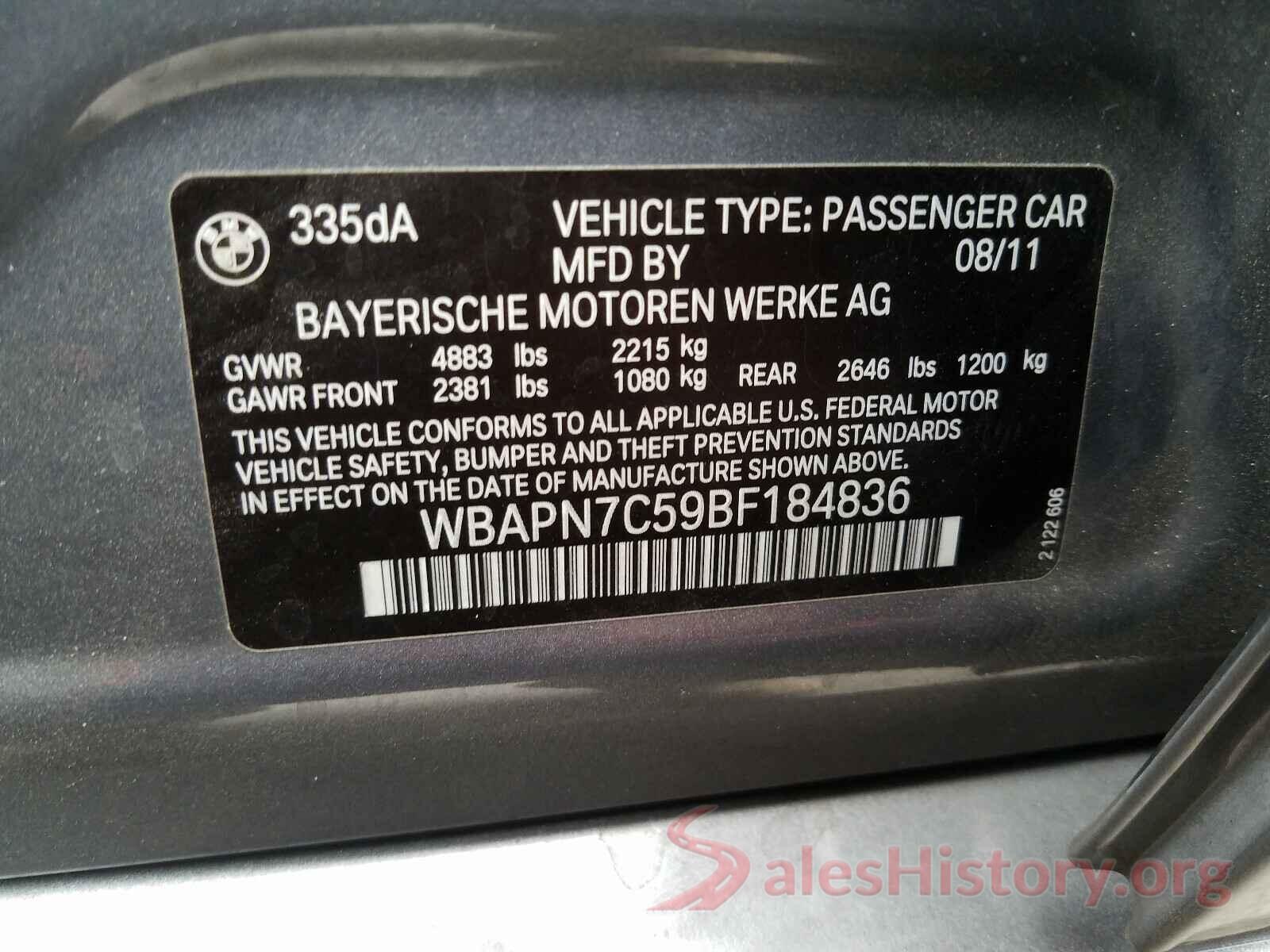 WBAPN7C59BF184836 2011 BMW 3 SERIES