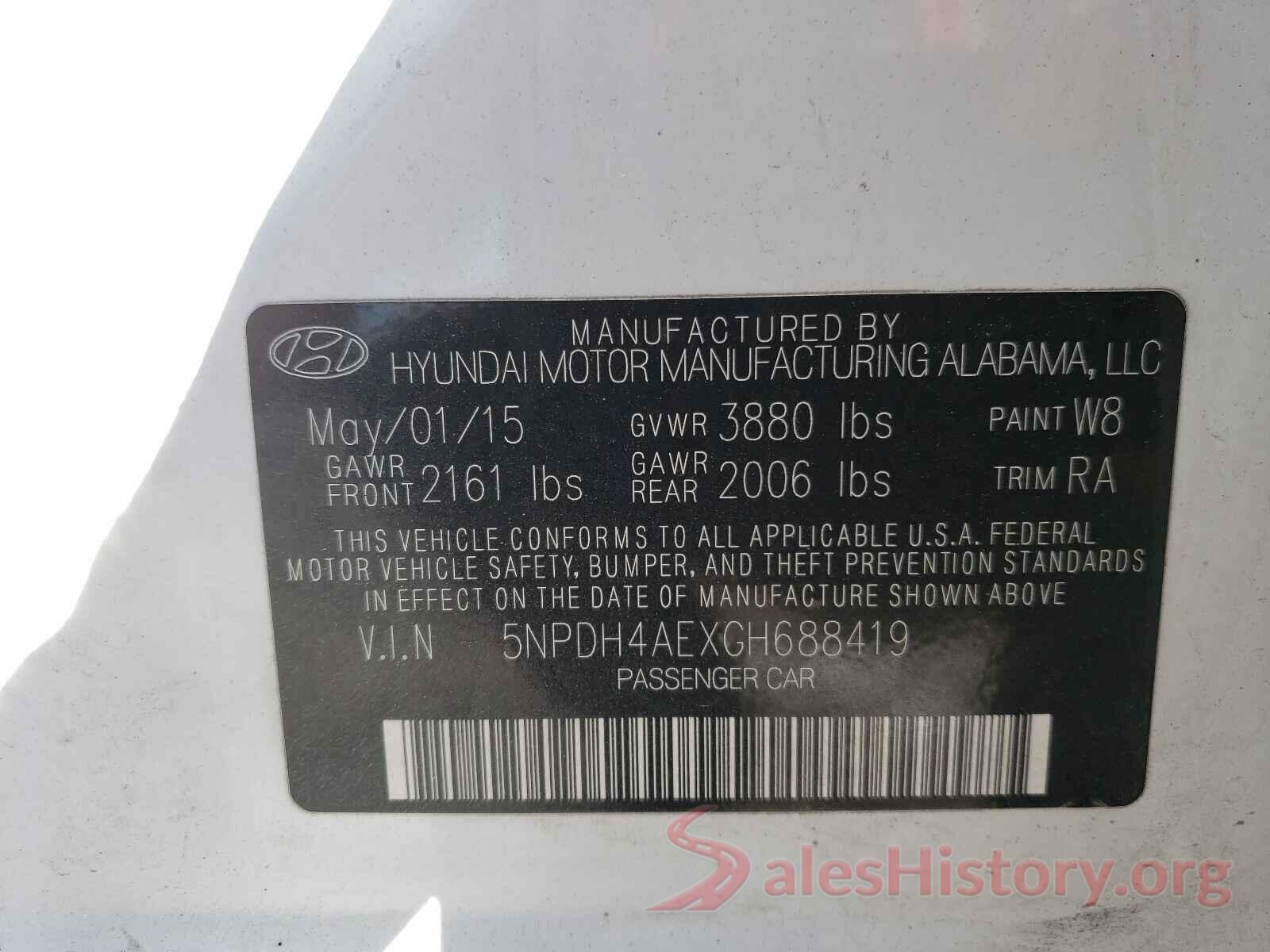 5NPDH4AEXGH688419 2016 HYUNDAI ELANTRA