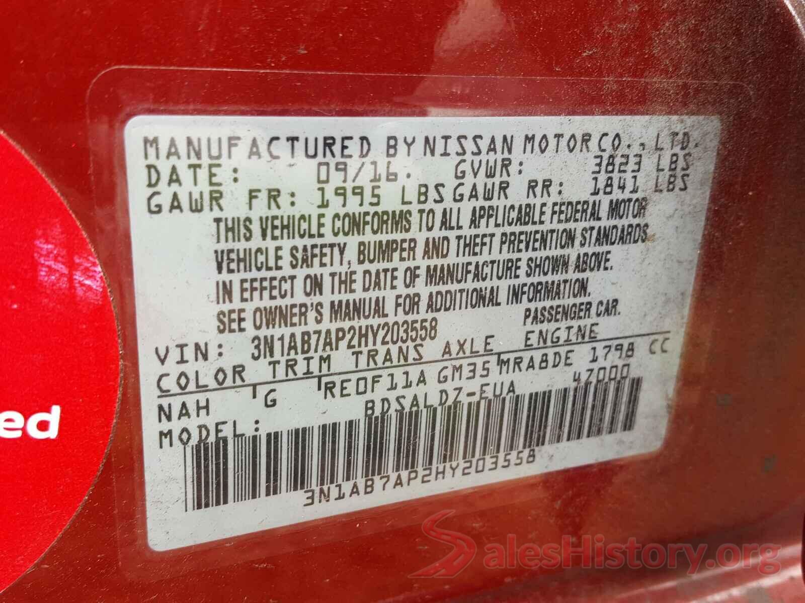 3N1AB7AP2HY203558 2017 NISSAN SENTRA