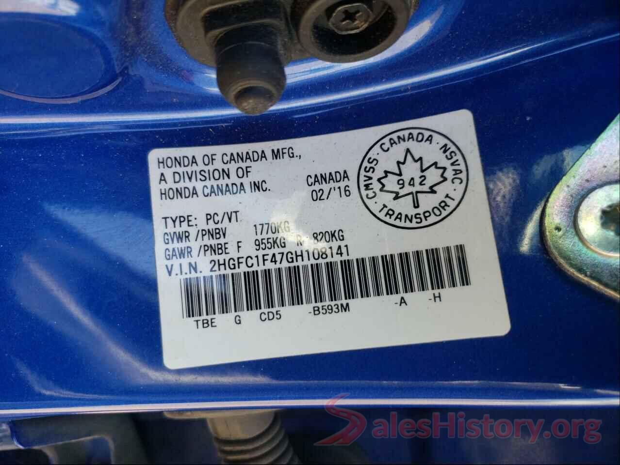 2HGFC1F47GH108141 2016 HONDA CIVIC