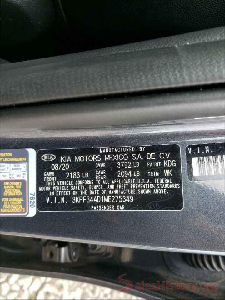 3KPF34AD1ME275349 2021 KIA FORTE