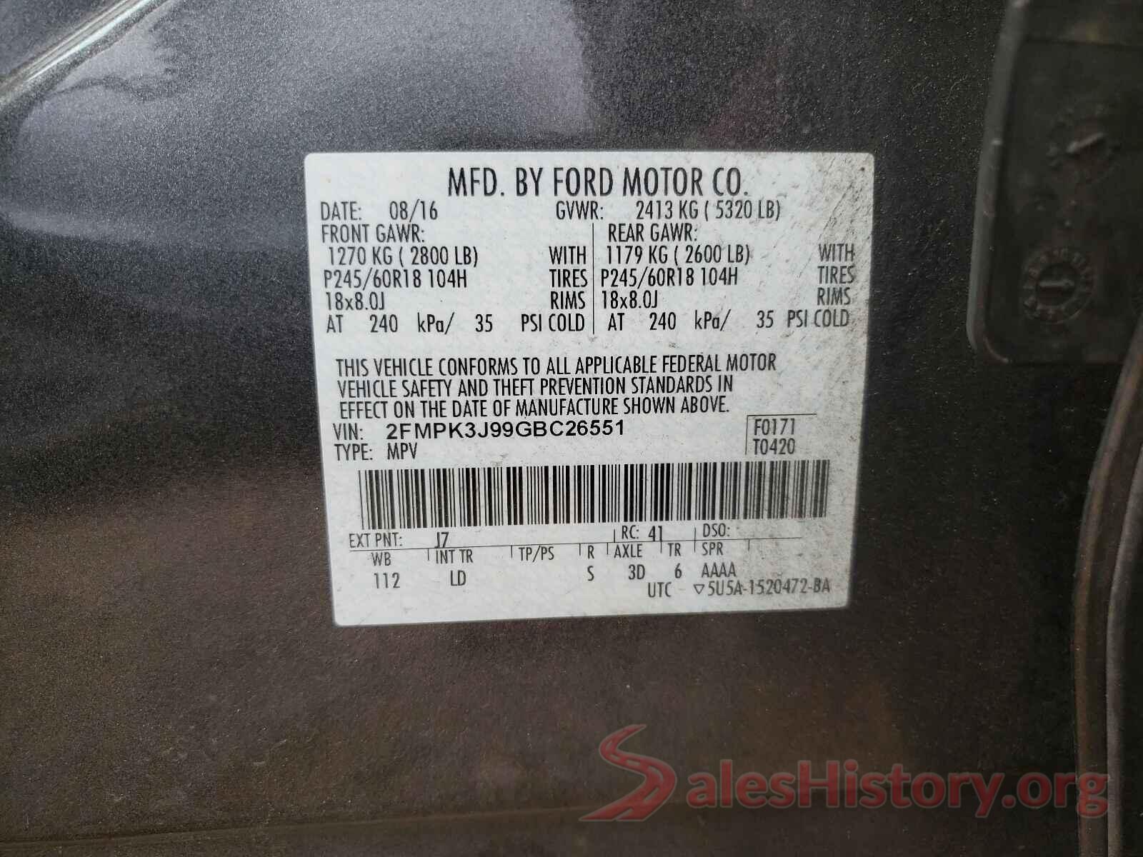 2FMPK3J99GBC26551 2016 FORD EDGE