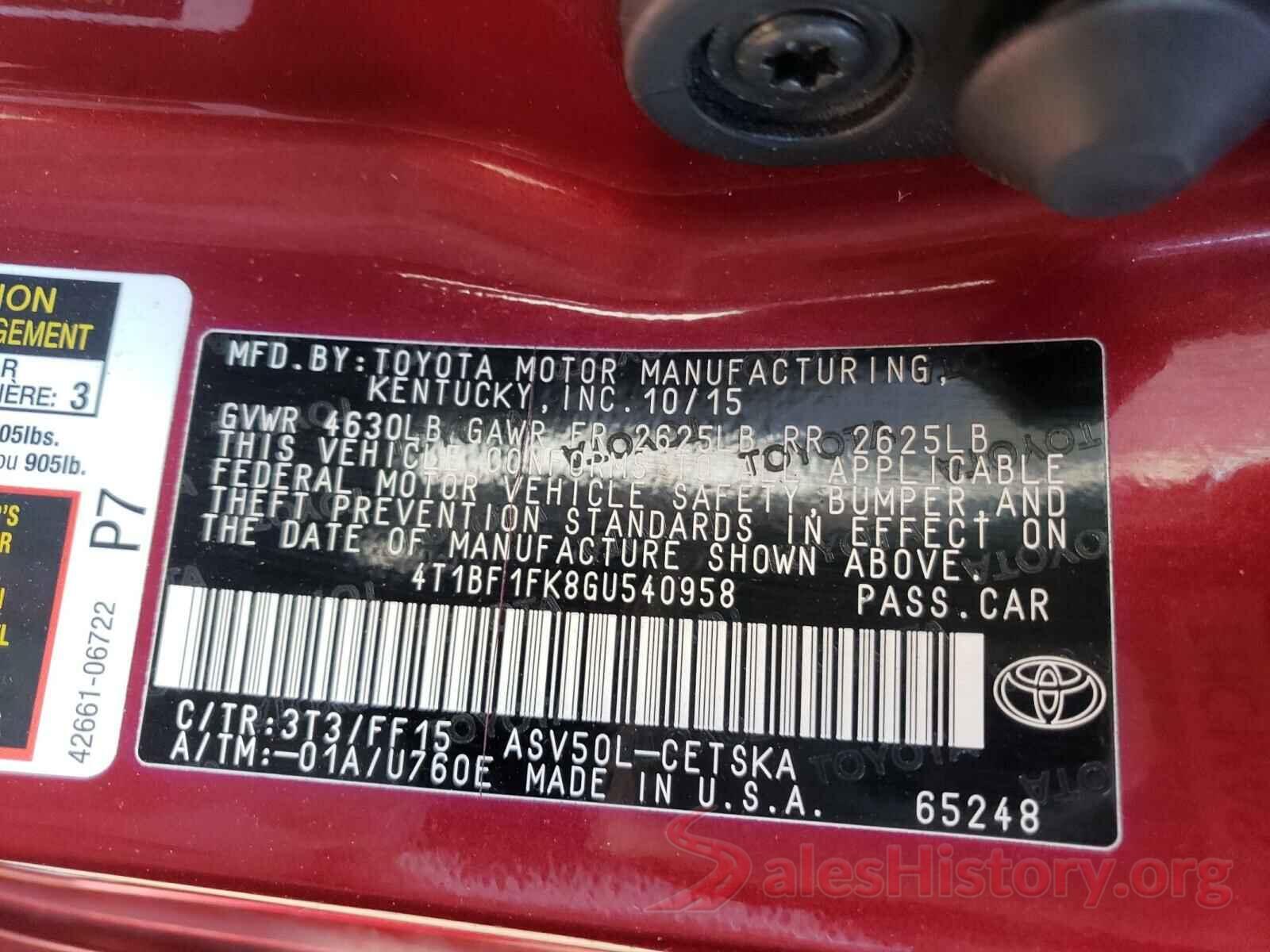 4T1BF1FK8GU540958 2016 TOYOTA CAMRY