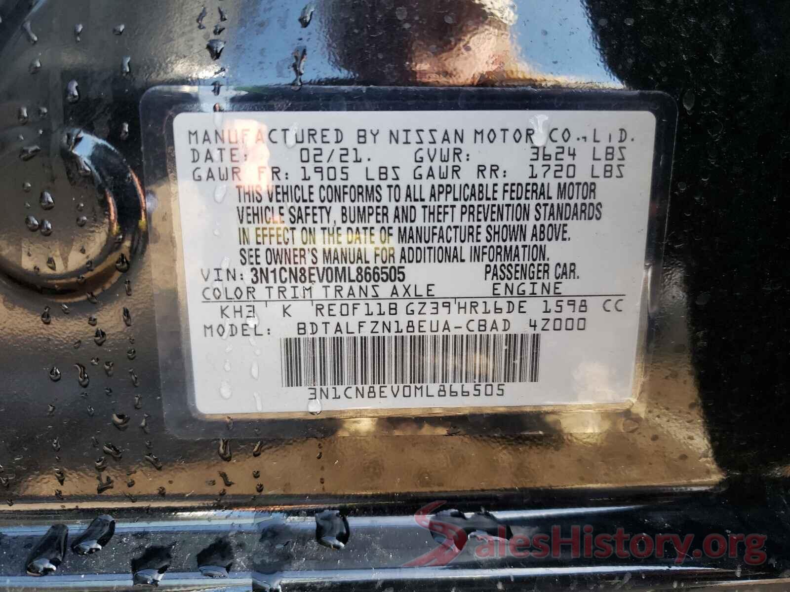 3N1CN8EV0ML866505 2021 NISSAN VERSA