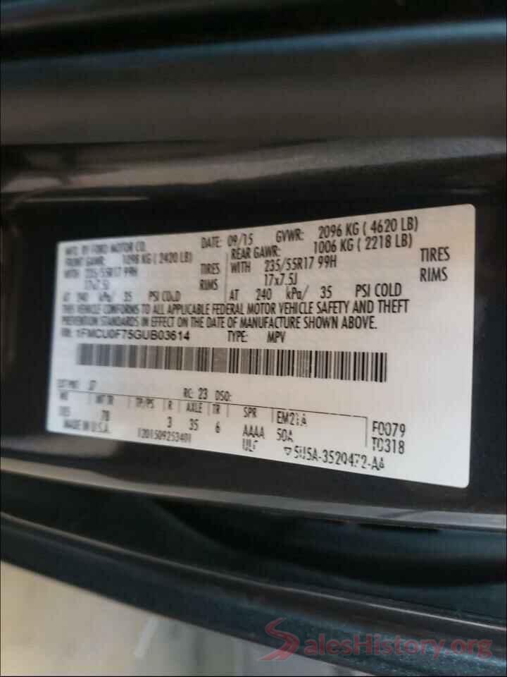 1FMCU0F75GUB03614 2016 FORD ESCAPE