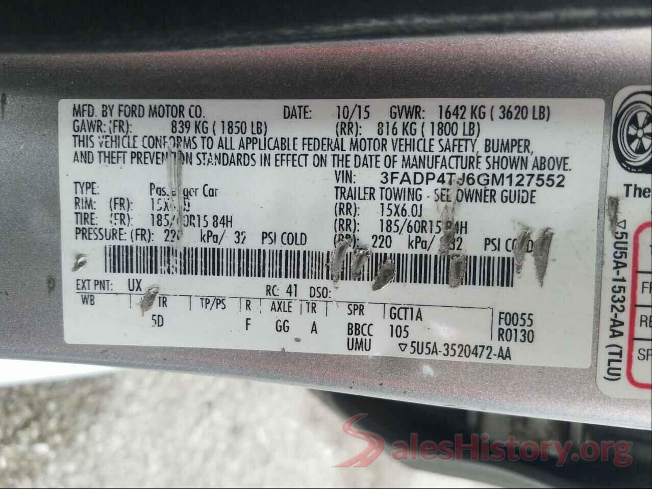 3FADP4TJ6GM127552 2016 FORD FIESTA