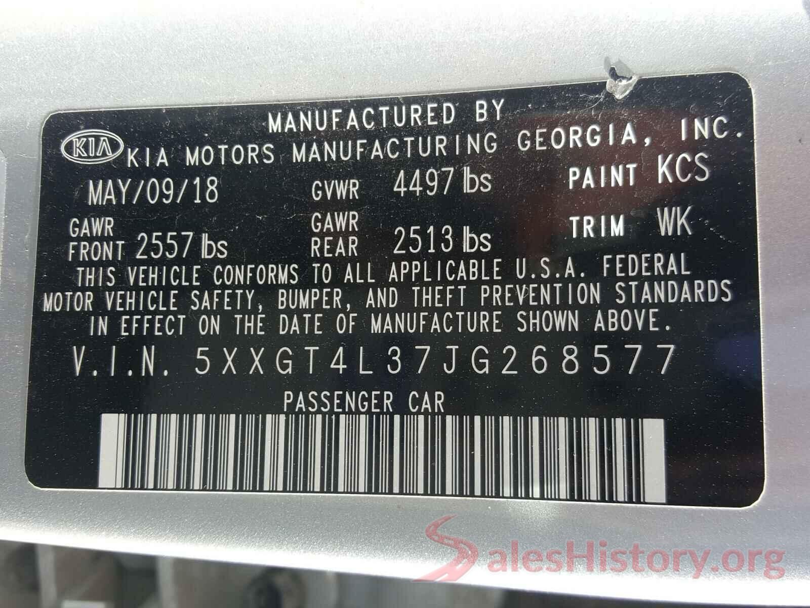 5XXGT4L37JG268577 2018 KIA OPTIMA