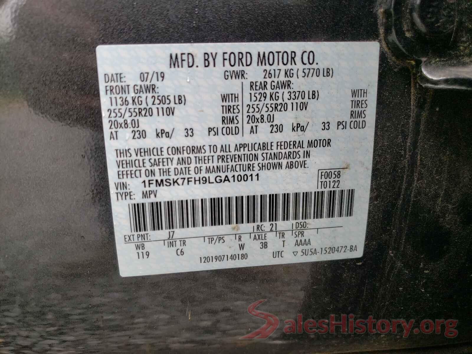 1FMSK7FH9LGA10011 2020 FORD EXPLORER