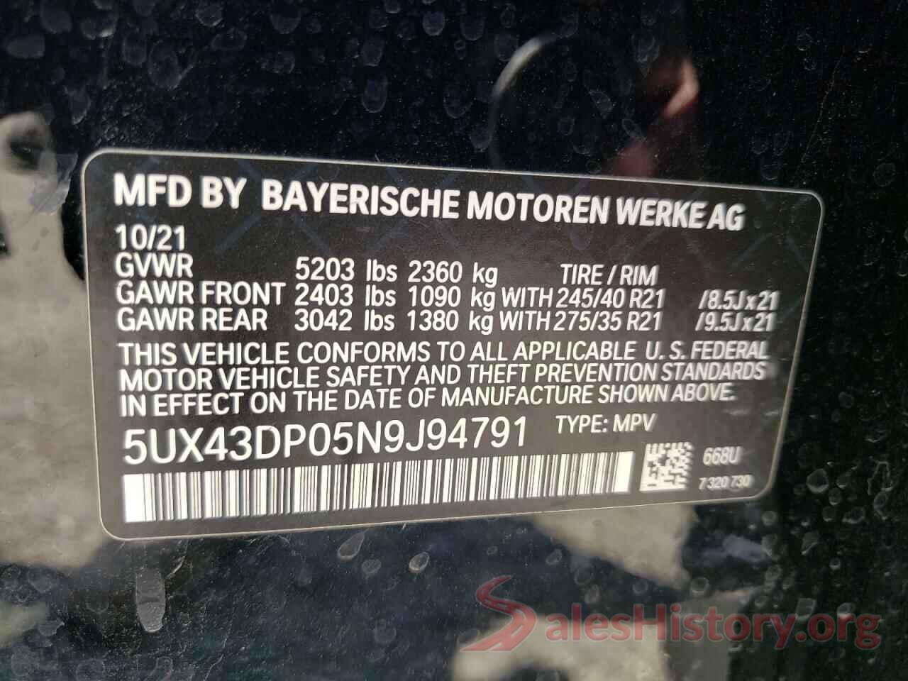 5UX43DP05N9J94791 2022 BMW X3