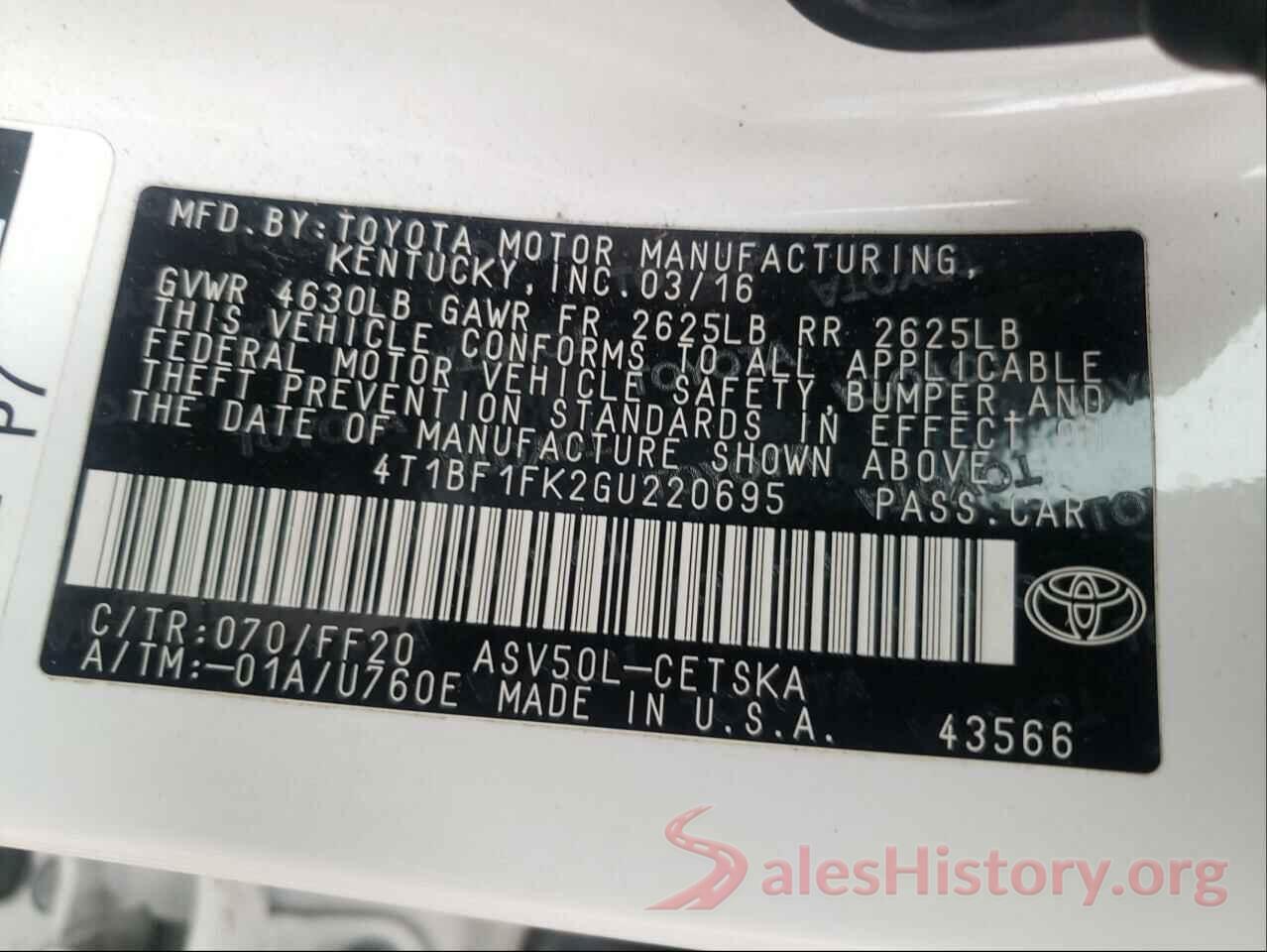 4T1BF1FK2GU220695 2016 TOYOTA CAMRY