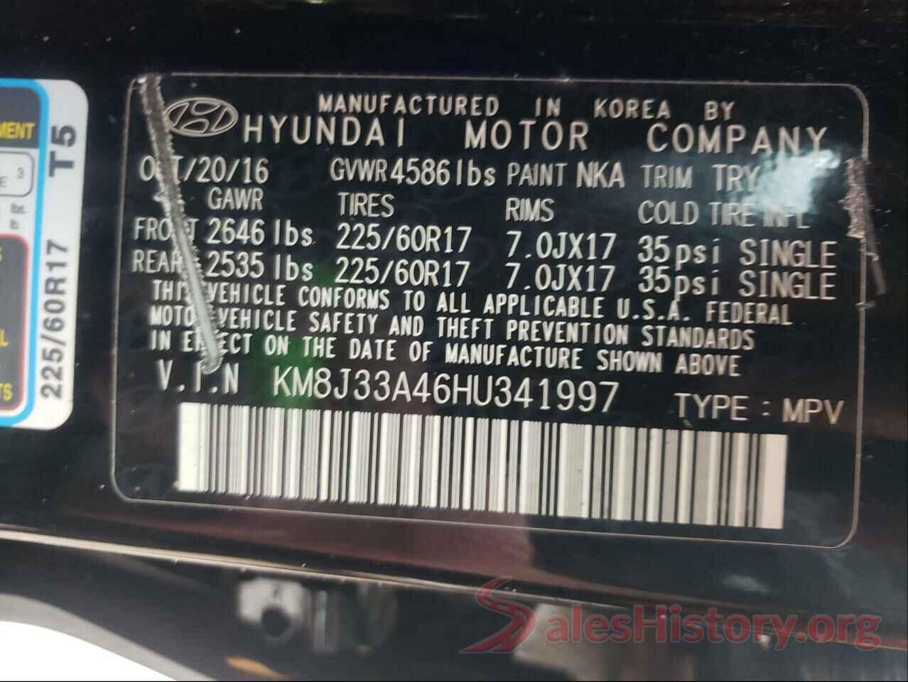 KM8J33A46HU341997 2017 HYUNDAI TUCSON