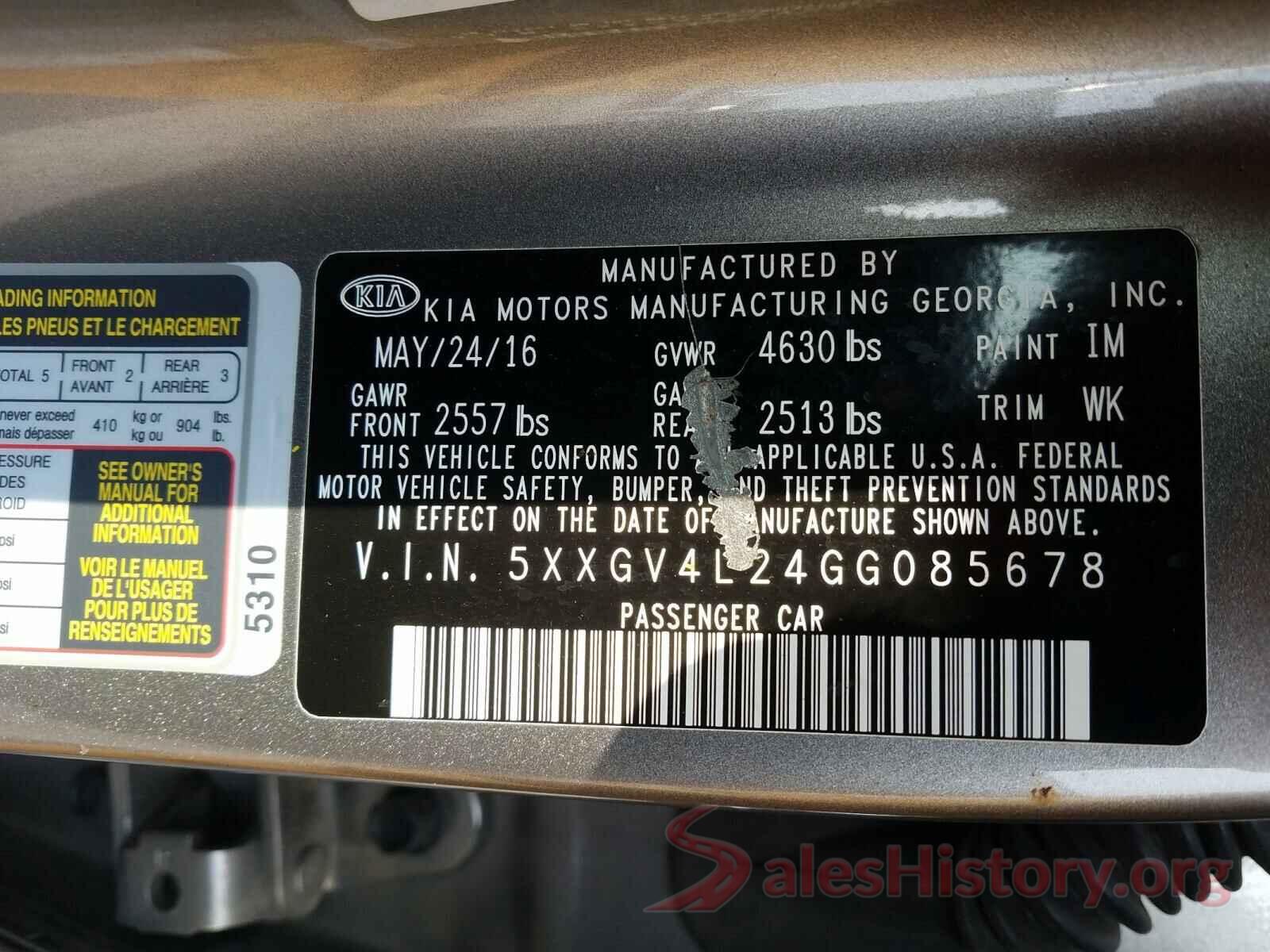 5XXGV4L24GG085678 2016 KIA OPTIMA