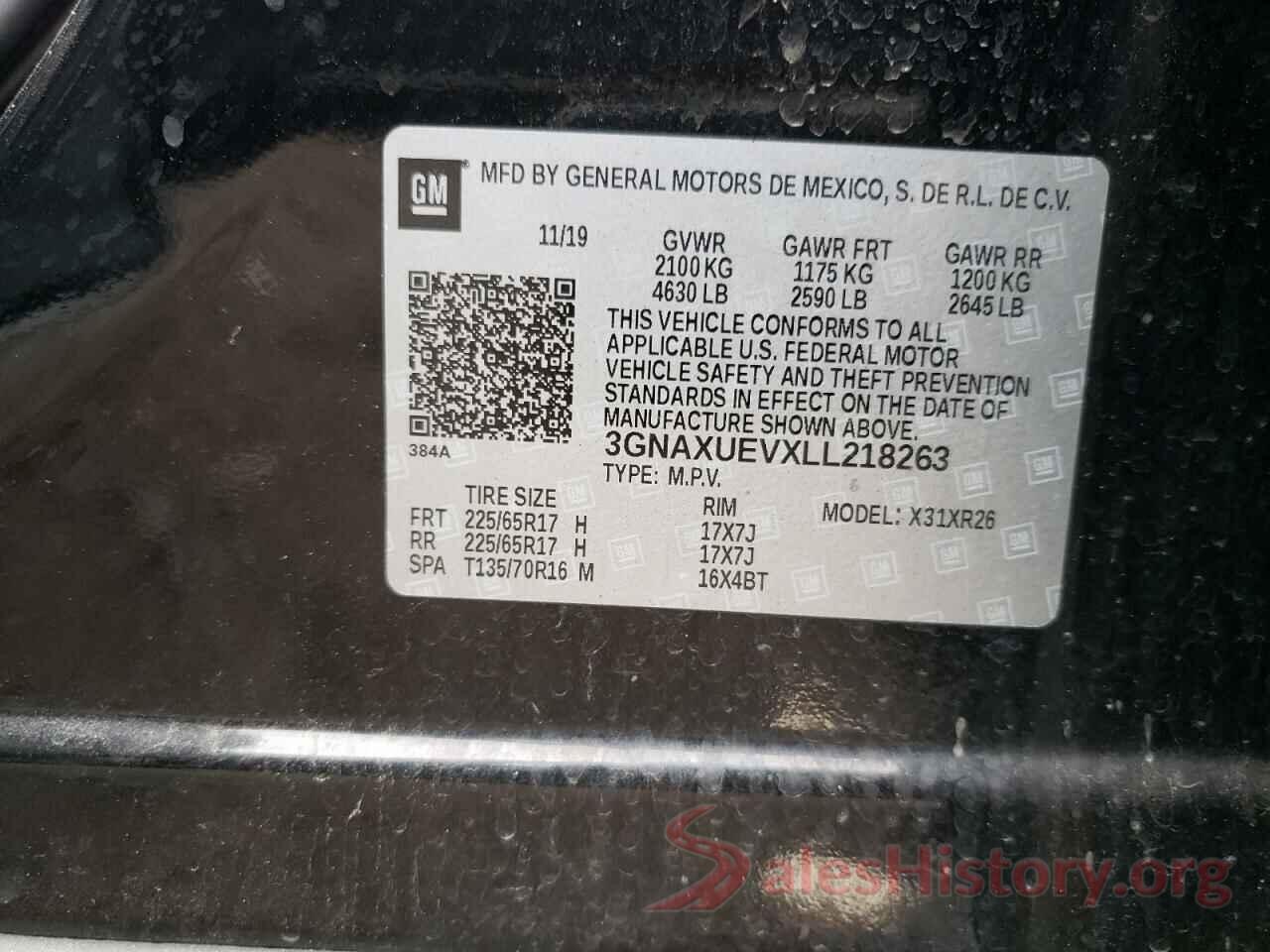 3GNAXUEVXLL218263 2020 CHEVROLET EQUINOX