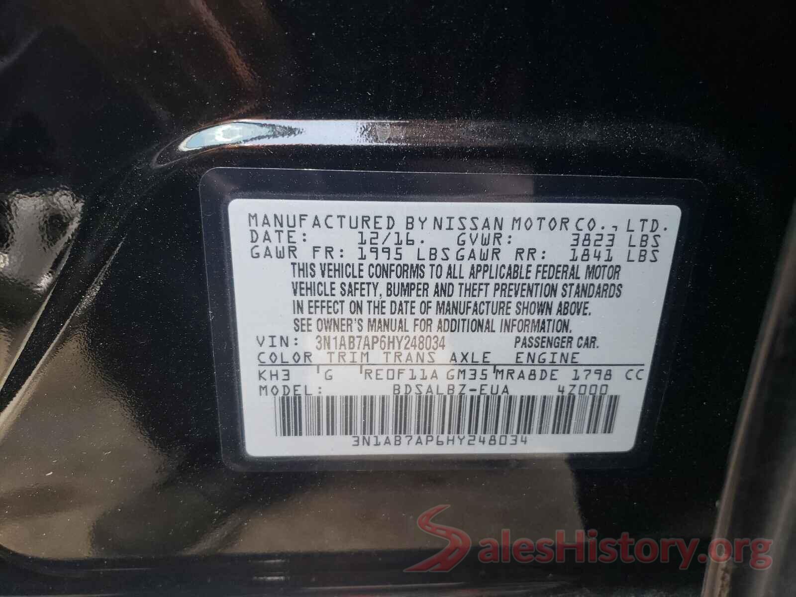 3N1AB7AP6HY248034 2017 NISSAN SENTRA