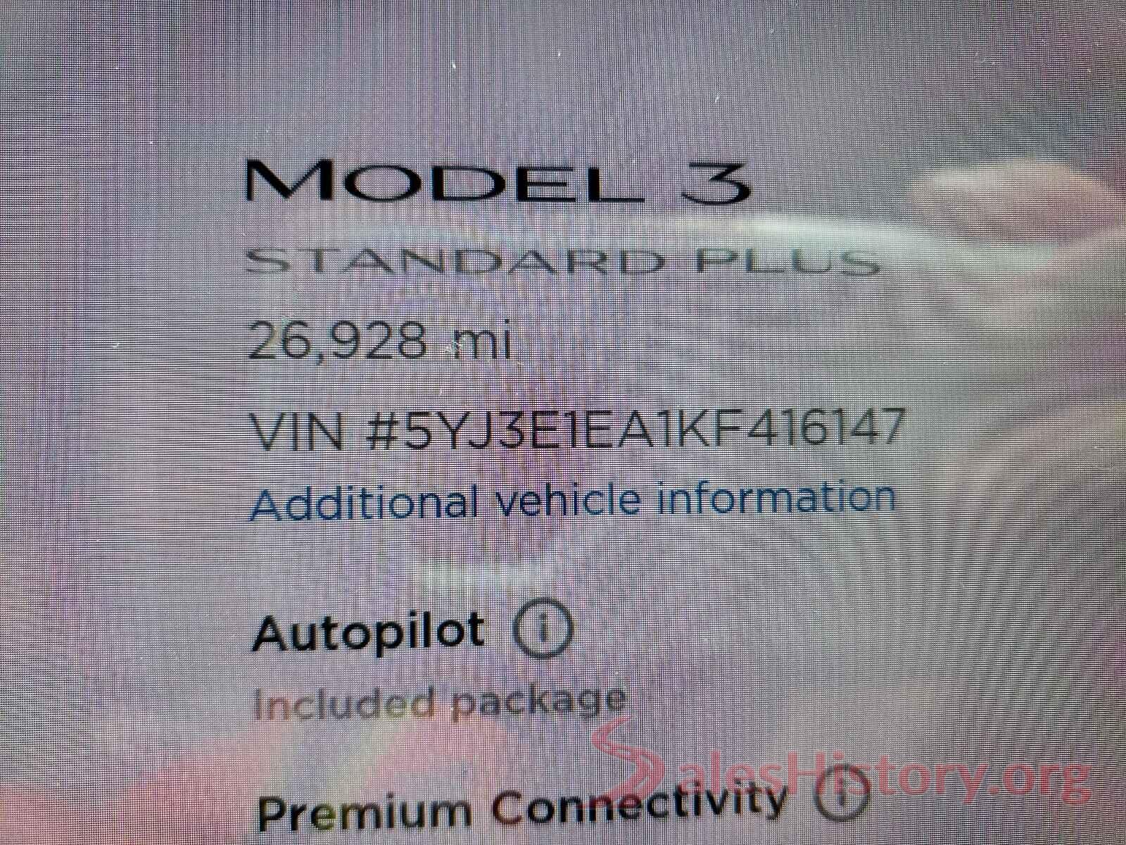 5YJ3E1EA1KF416147 2019 TESLA MODEL 3