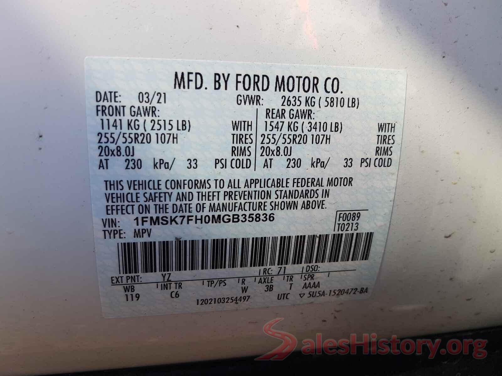 1FMSK7FH0MGB35836 2021 FORD EXPLORER