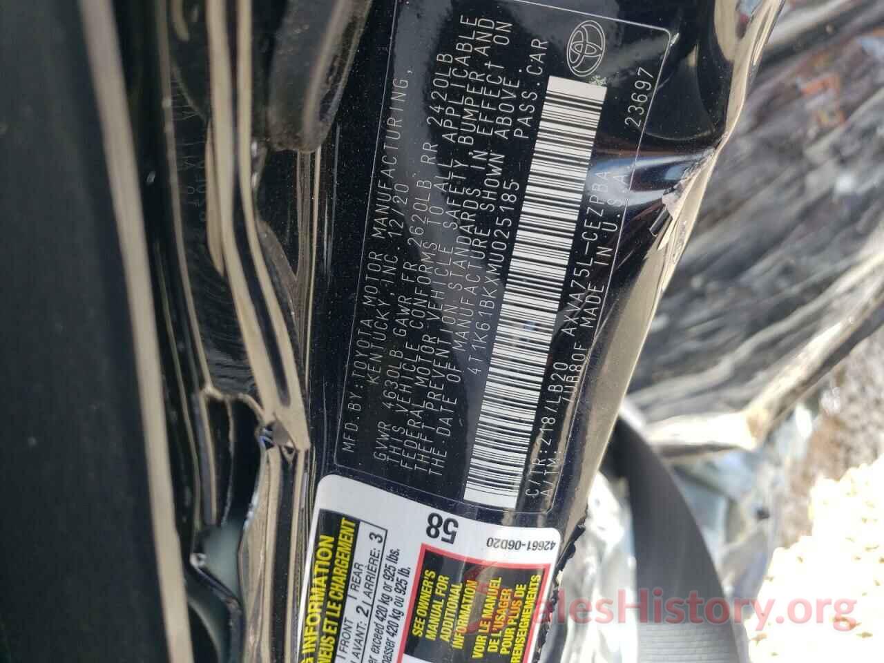 4T1K61BKXMU025185 2021 TOYOTA CAMRY