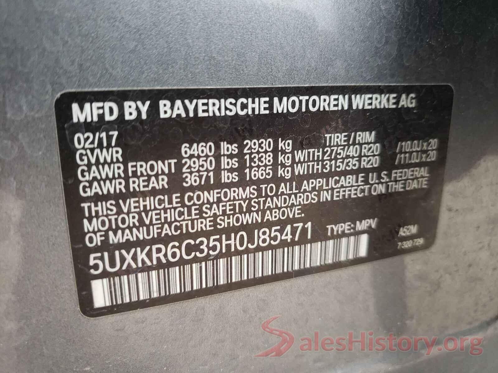 5UXKR6C35H0J85471 2017 BMW X5