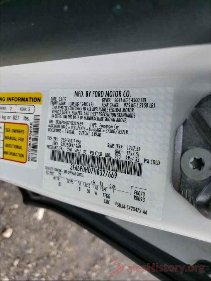 3FA6P0HD7HR327669 2017 FORD FUSION