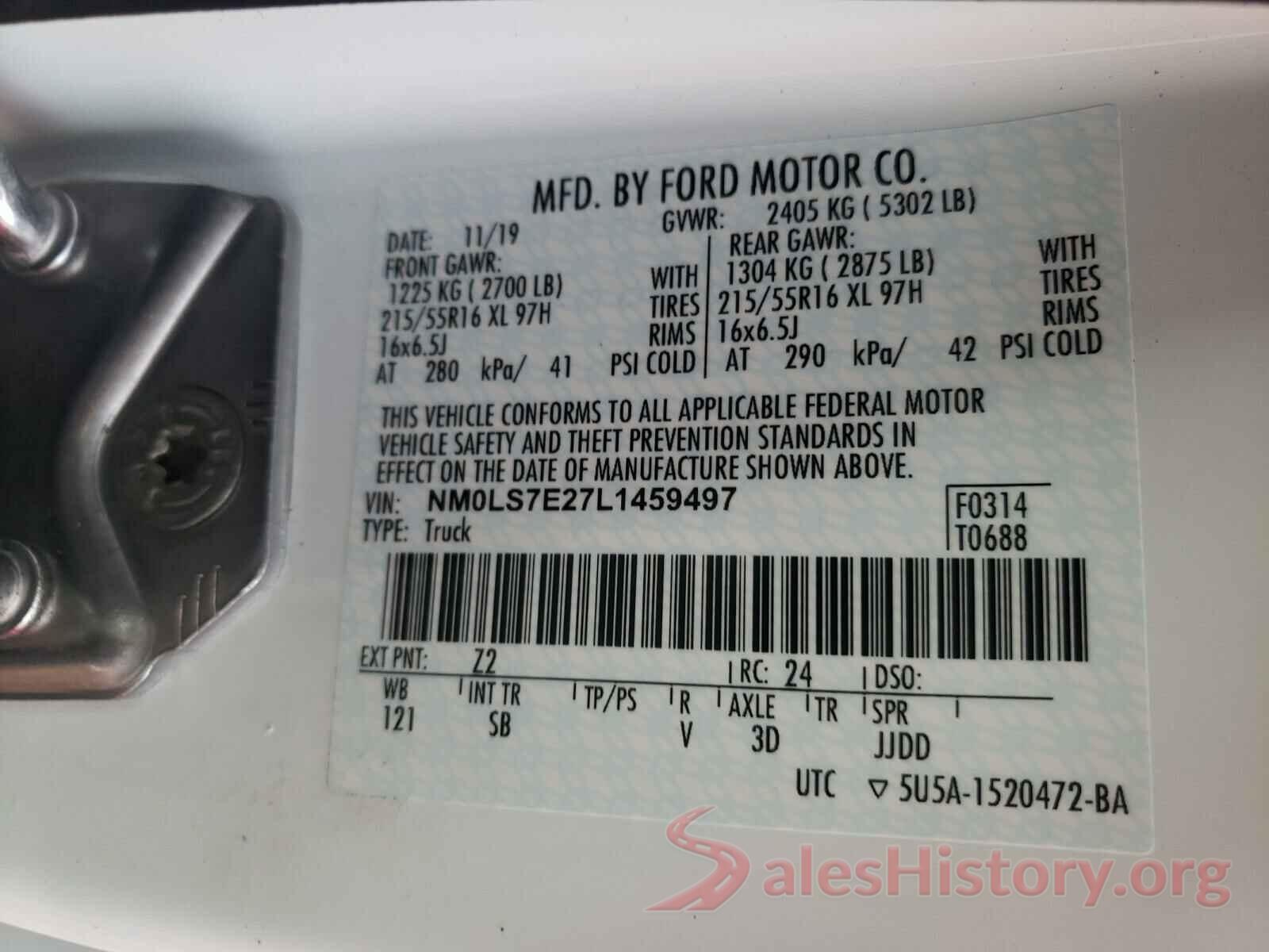 NM0LS7E27L1459497 2020 FORD TRANSIT CO