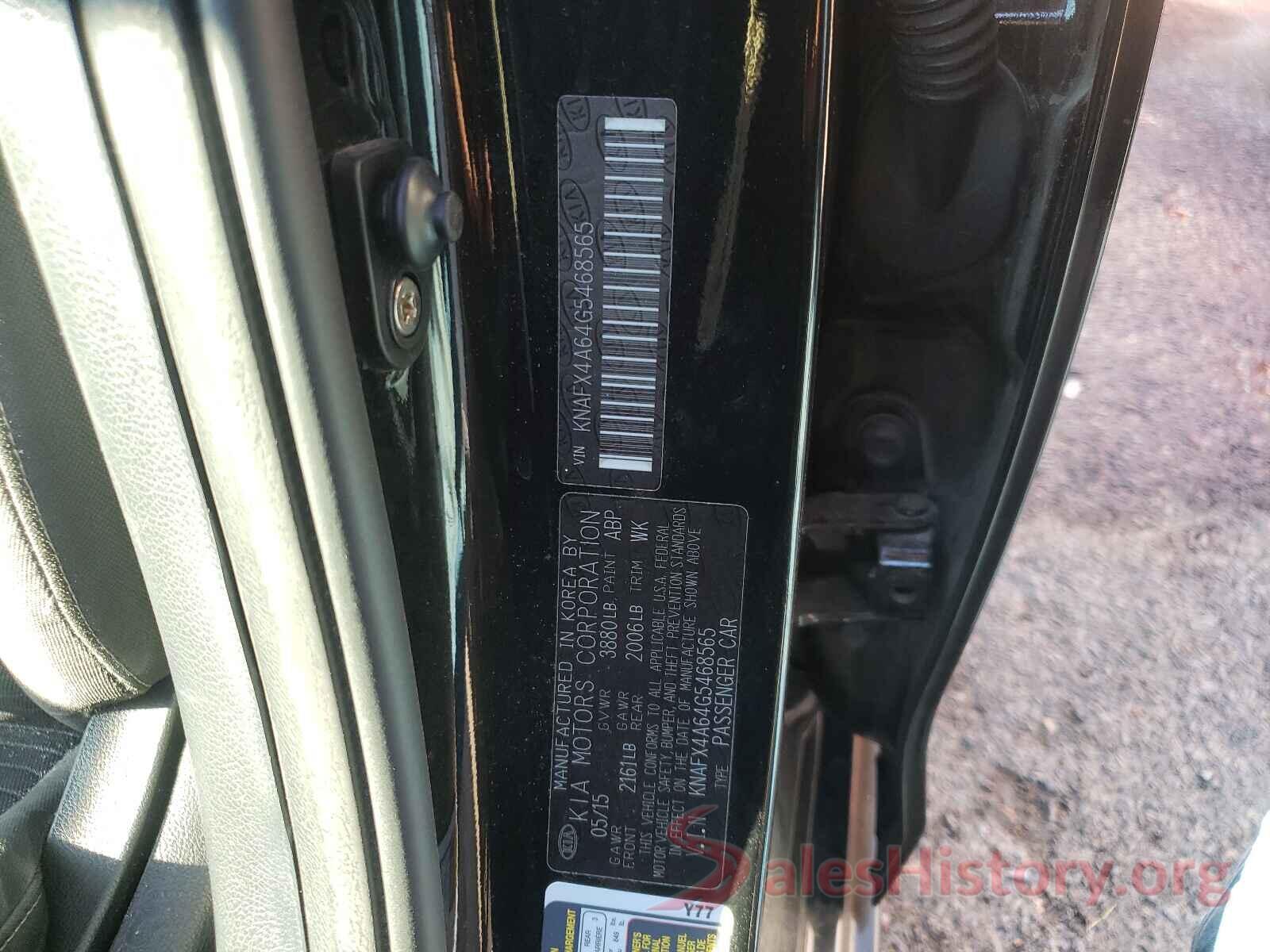 KNAFX4A64G5468565 2016 KIA FORTE