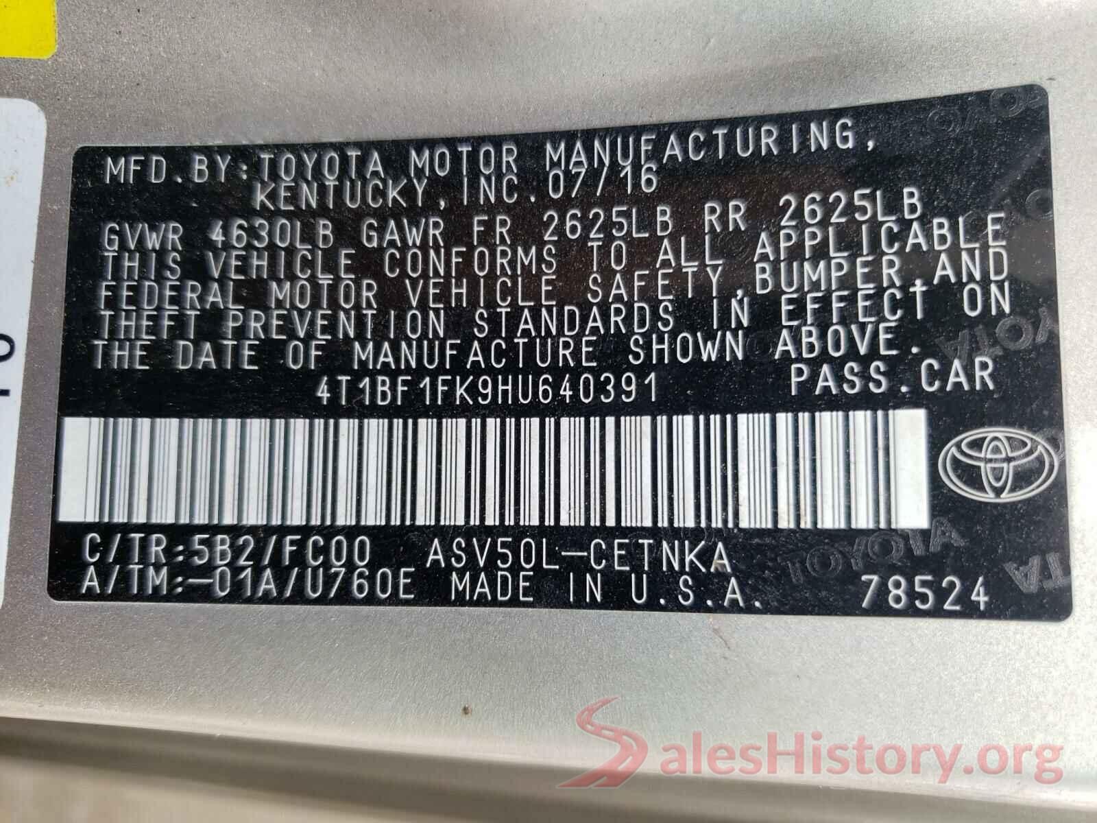 4T1BF1FK9HU640391 2017 TOYOTA CAMRY