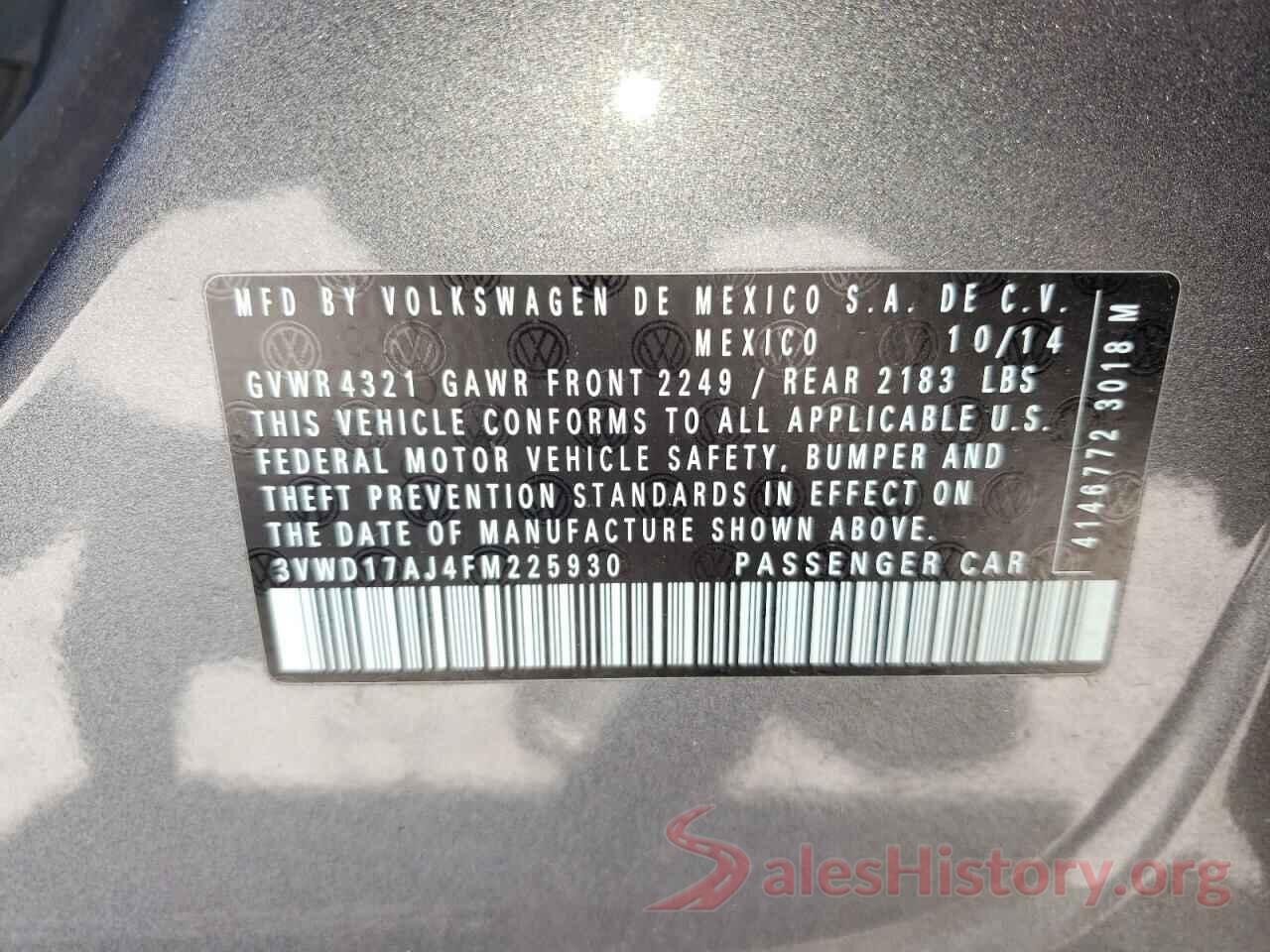 3VWD17AJ4FM225930 2015 VOLKSWAGEN JETTA