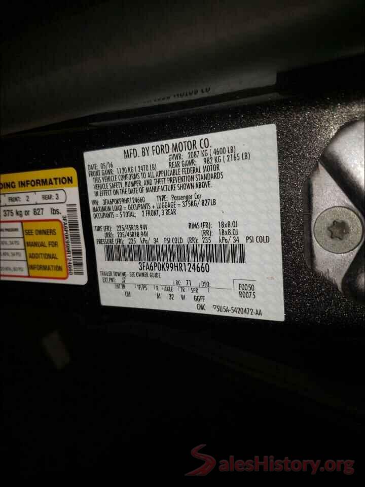 3FA6P0K99HR124660 2017 FORD FUSION