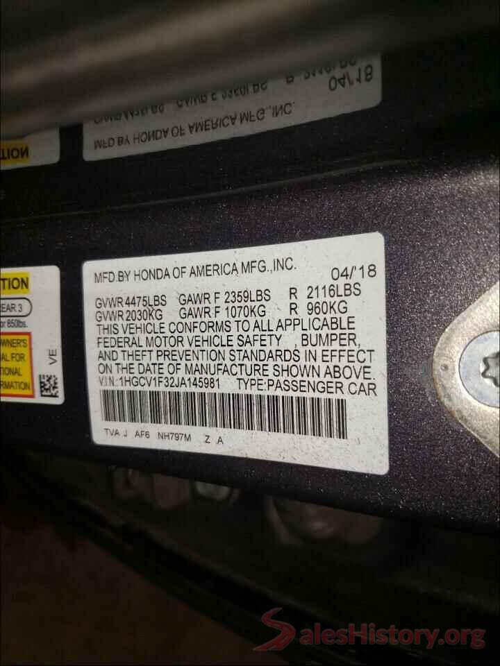 1HGCV1F32JA145981 2018 HONDA ACCORD