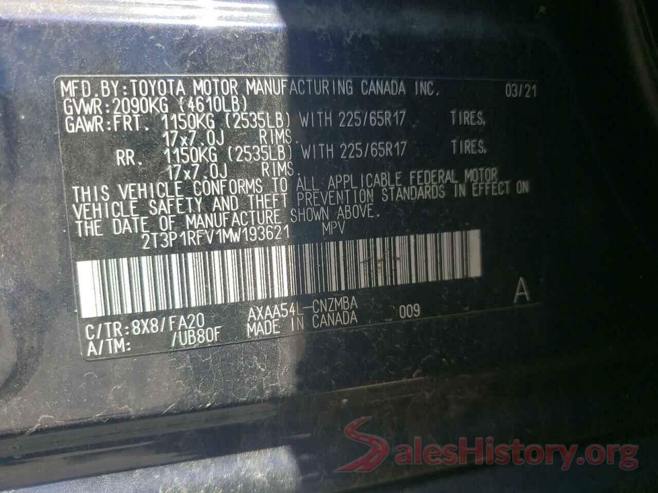 2T3P1RFV1MW193621 2021 TOYOTA RAV4