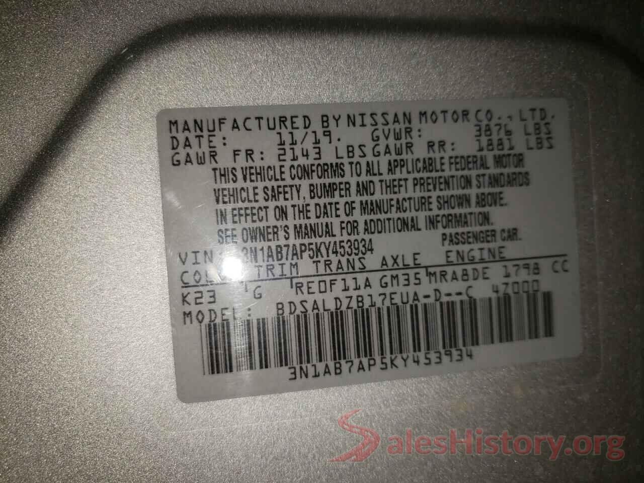 3N1AB7AP5KY453934 2019 NISSAN SENTRA